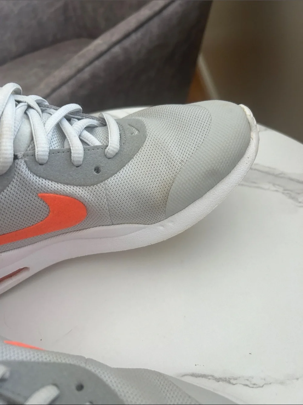 Nike Air Kids Grey Sneakers with Orange Swoosh